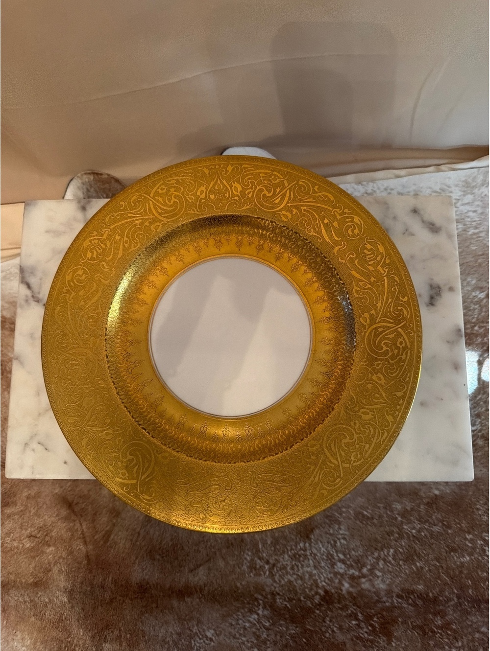 Vintage Theodore Haviland Nee York Porcelain Plate, Ornate Etched Gold Rim